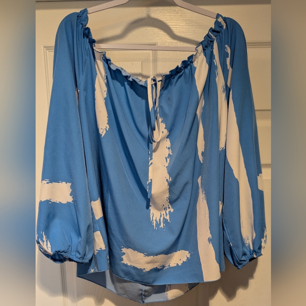 SHEIN Curve Women's Blue & White Tie Front Top Size 4XL 100% Polyester Plus Size